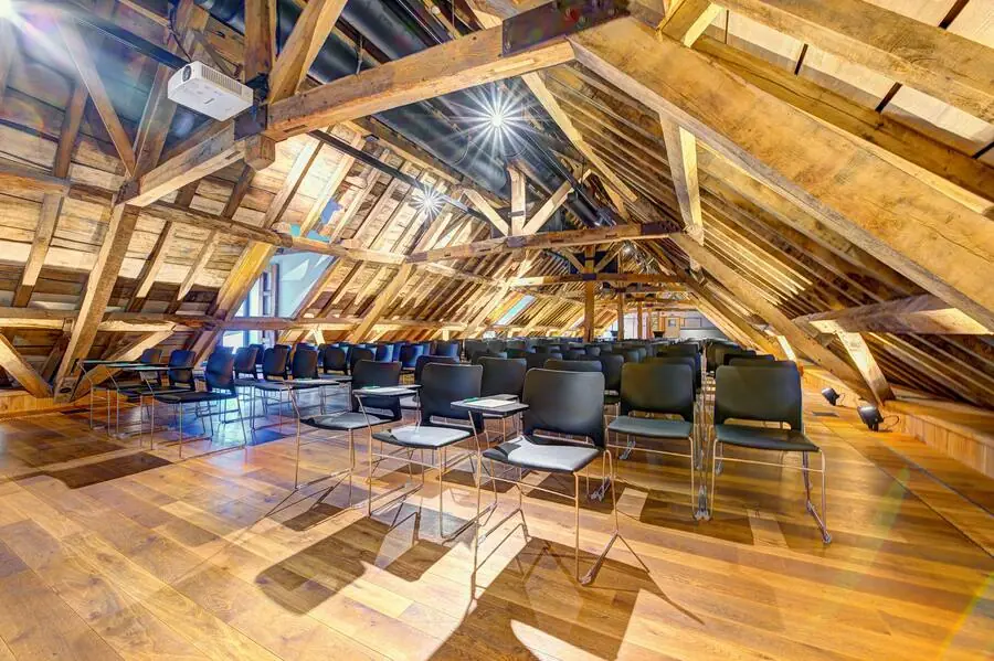 Room beneath the roof timbers in theatre layout