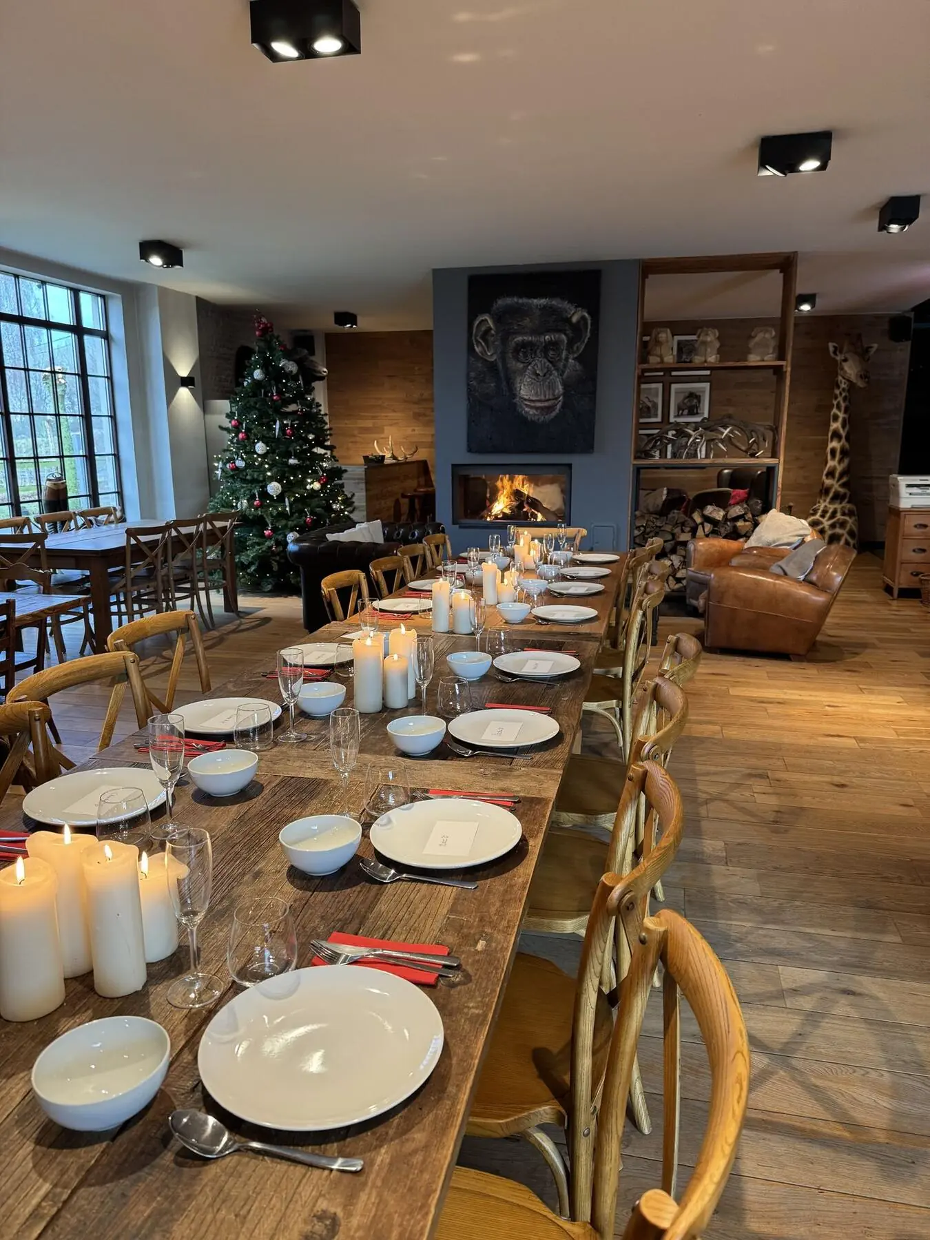 Long table set at Green Cottage